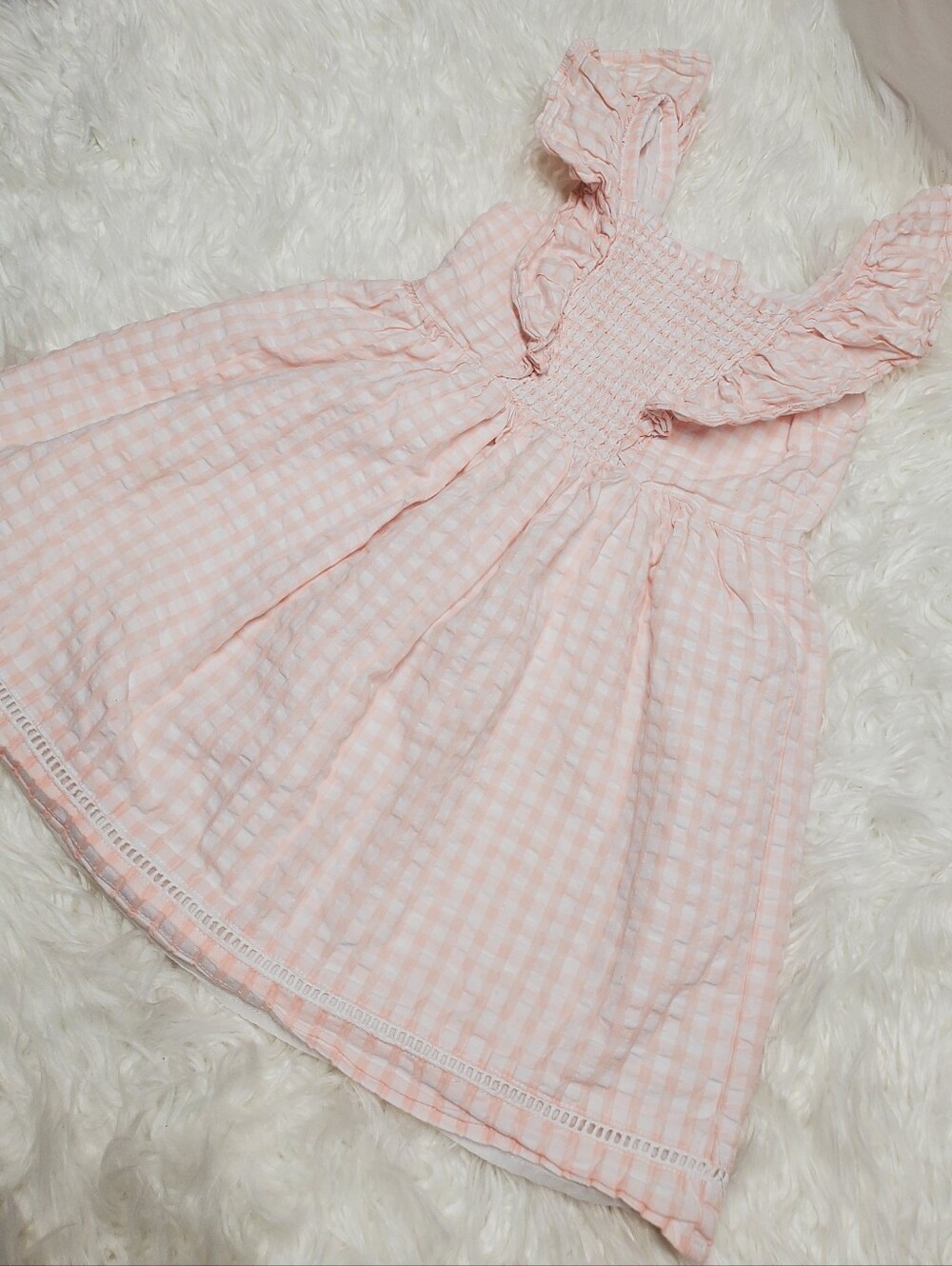 Like New Janie and Jack Light Pink Gingham Smocked Sundress
